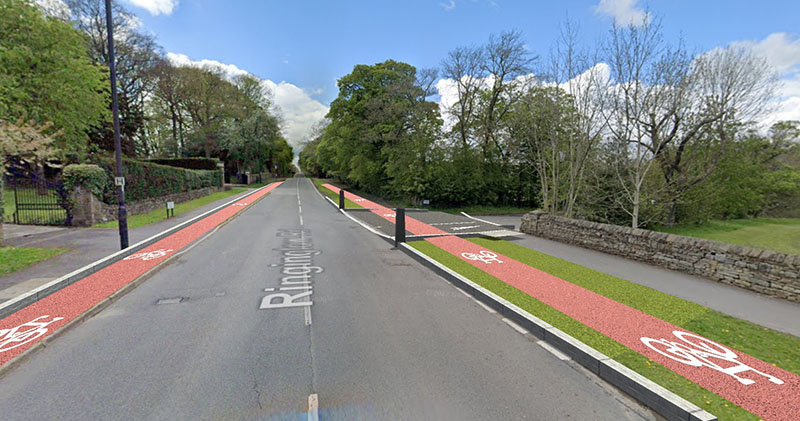 Cycle lanes over Common Lane junction